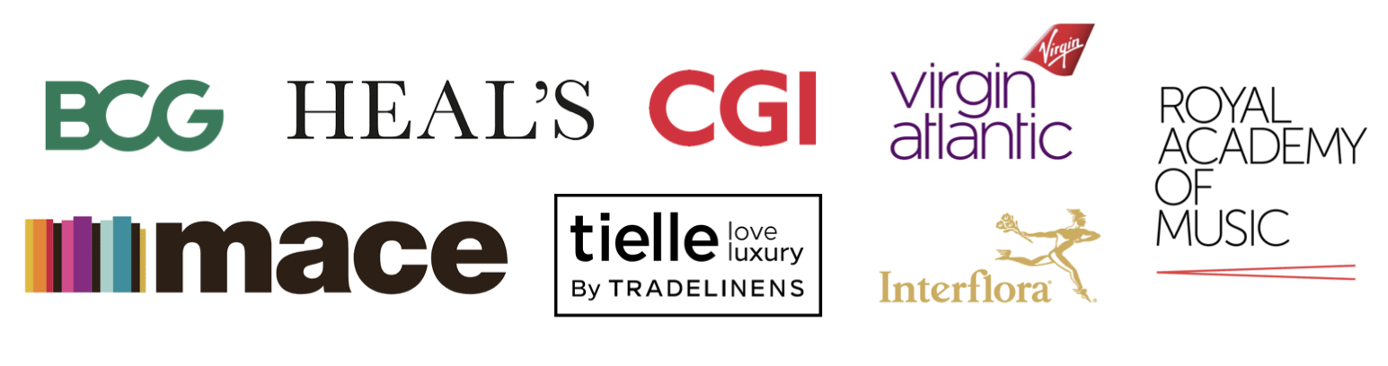 Organisations Dr Kat has worked with: BCG, Heal’s, CGI, Virgin Atlantic, Royal Academy of Music, Mace, Tielle by Tradelinens and Interflora.